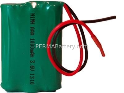 China Rechargeable NiMH AAA 3.6V 1000mAh Battery Pack with Green PVC and Leading Wires supplier