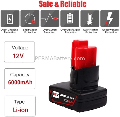 China M12 6Ah 12V Replacement Battery for Milwaukee M 12, Compatible with 48-11-2411 48-11-2420 48-11-2401 48-11-2402 48-11-24 supplier