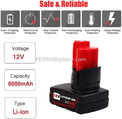 M12 6Ah 12V Replacement Battery for Milwaukee M 12, Compatible with 48-11-2411 48-11-2420 48-11-2401 48-11-2402 48-11-24 supplier