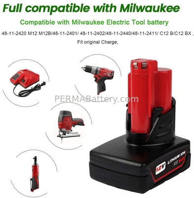 M12 6Ah 12V Replacement Battery for Milwaukee M 12, Compatible with 48-11-2411 48-11-2420 48-11-2401 48-11-2402 48-11-24 supplier